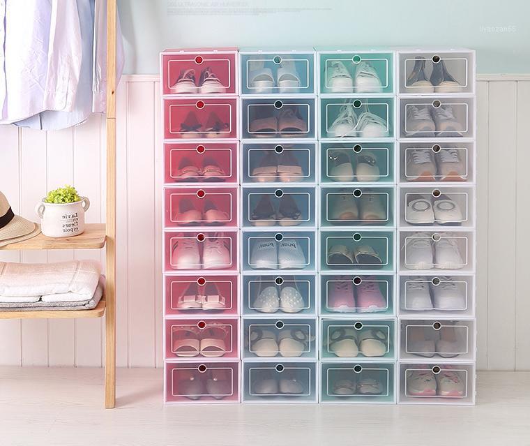 

6PCS/Set Thickened flip shoes transparent Drawer Case Plastic Shoe Boxes Stackable Box storage box shoe storage organizer1, Green