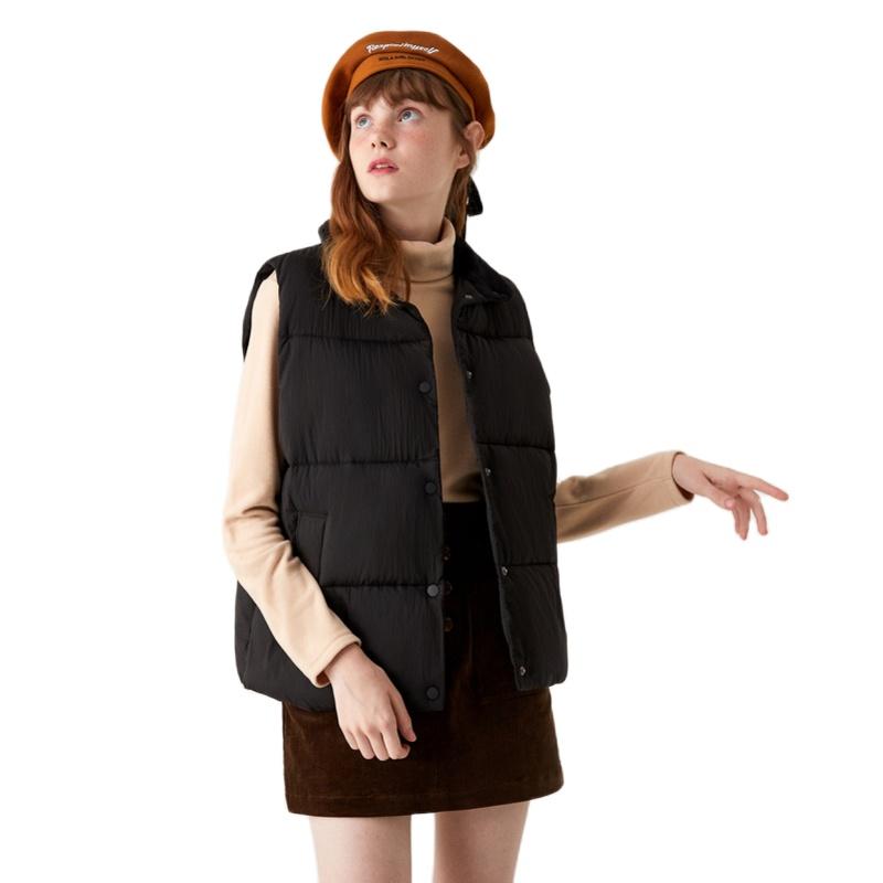

SEMIR Stand collar cotton vest women 2020 winter new ins port wind vest fashion trend sleeveless waistcoat, Black