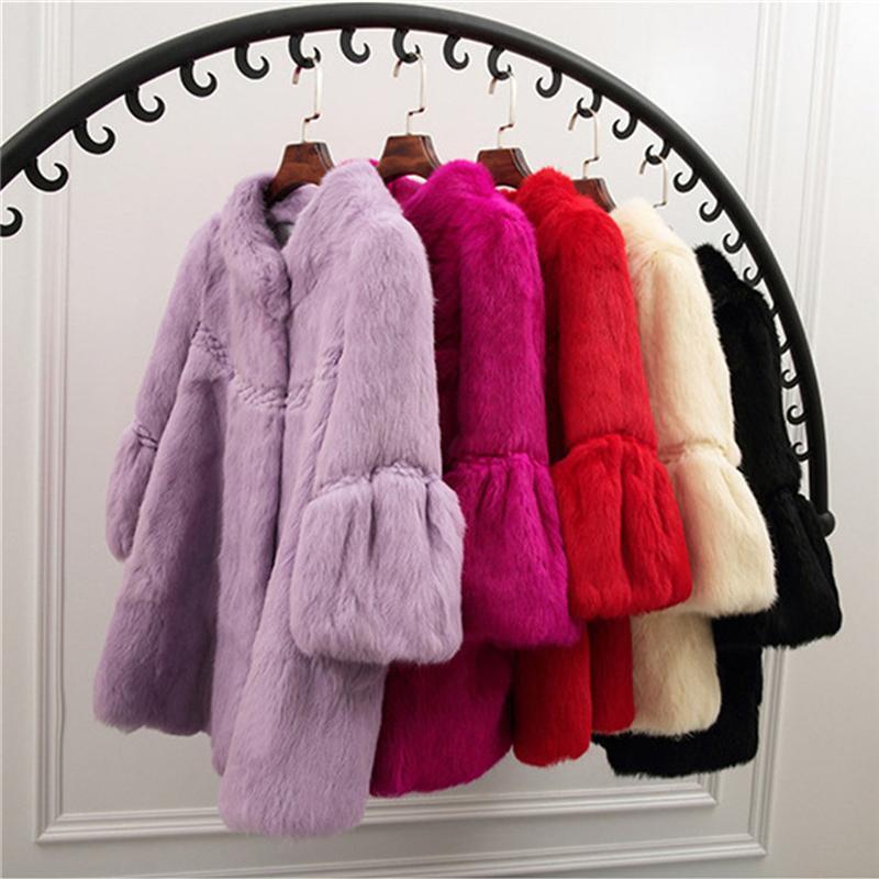 

2020 Winter Fashion New Women 100% Real Fur 3/4 Sleeve Jacket Coat Hip-Length Overcoat Outwear Fashion Cute 1851, Red