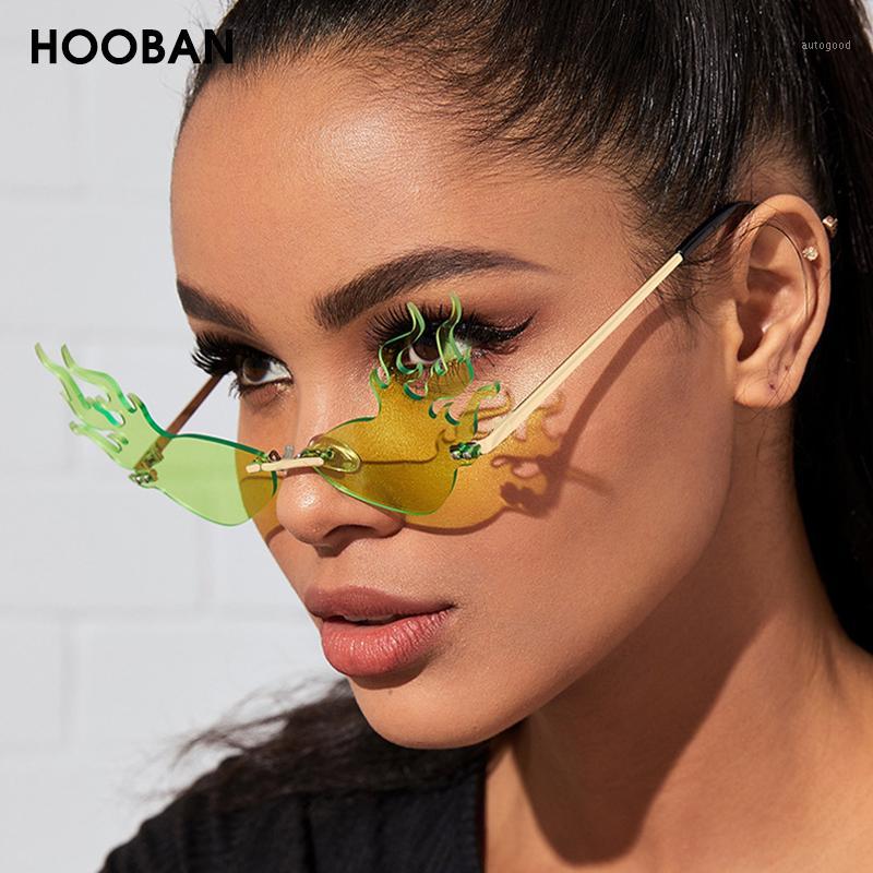 

Sunglasses HOOBAN 2021 Fire Flame Sun Glasses Women Stylish Rimless Brand Designer Luxury Shopping Street Beat Eyewear Shade1