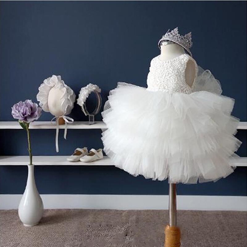 

Korean Princess Cute Girl's White Sleeveless O-neck Christening Bowknot Lace Cake Ball Gown Show/Birthday/Wedding Formal Dress