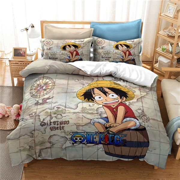 

Popular Monkey D. Luffy Printed Bedding Anime ONE PIECE Cartoon 3d Bed Linen Children Duvet Cover Set Pillowcase King Size C1018, Blue