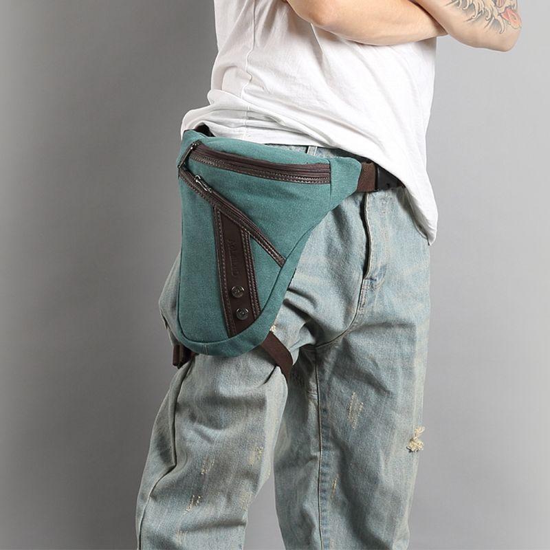 

Portable Men Motorcycle Rider Canvas Drop Leg Bag Belt Waist Fanny Pack Ideal for motorcycle, cycling, riding, hunting, Blue