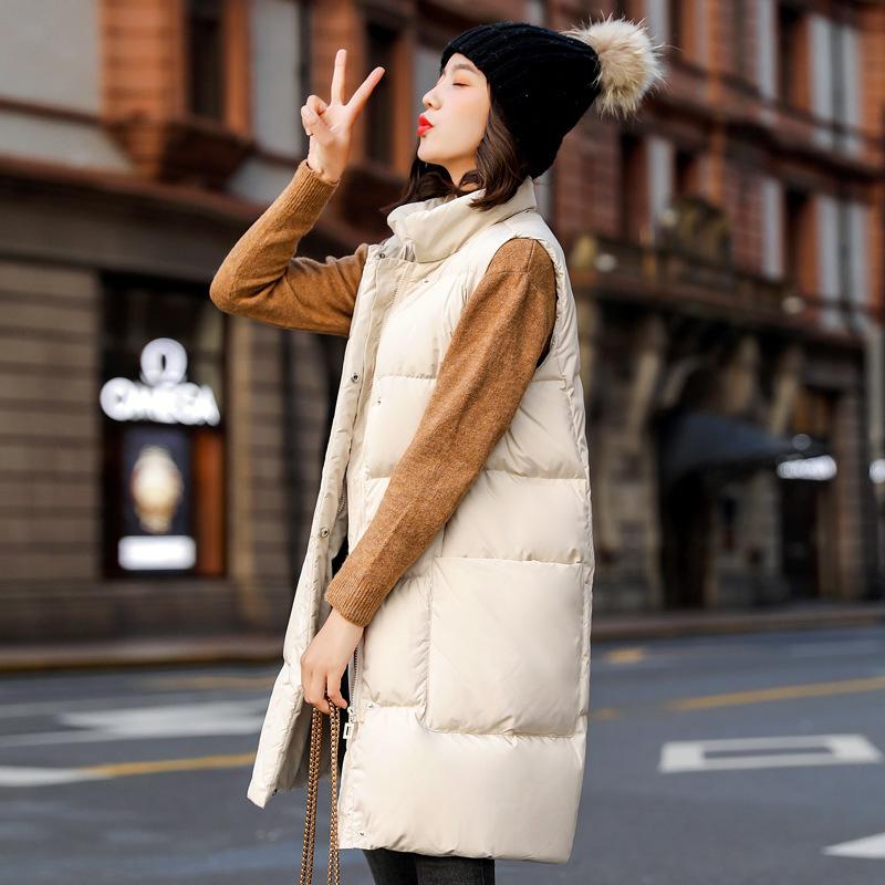 

90 white duck down down vest in the lady's new han edition winter long sleeveless vest outside the jacket coat, Beige