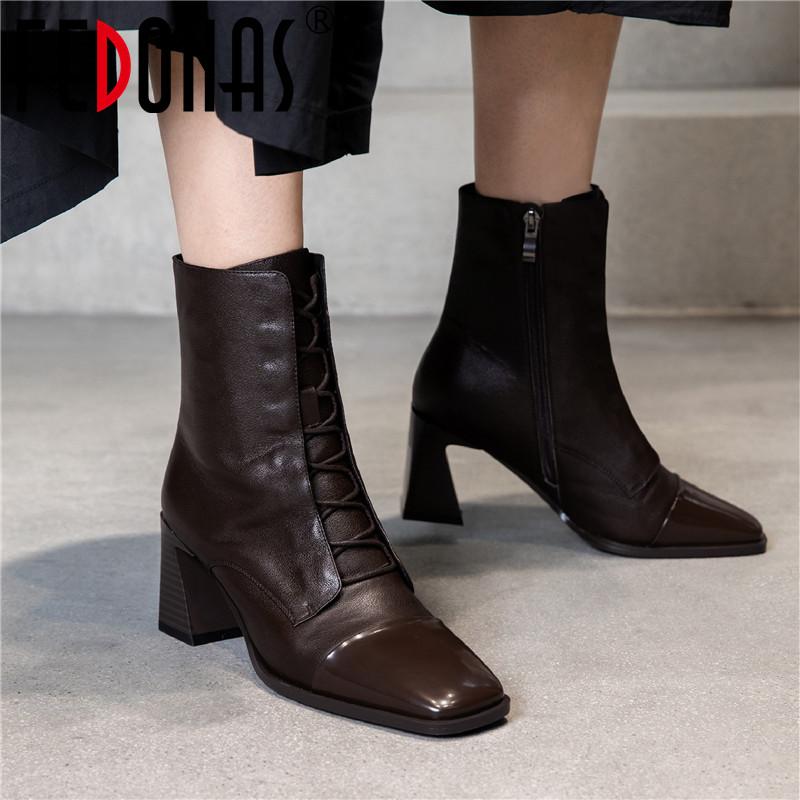 

FEDONAS Elegant Booties Woman High Boots Fall Genuine Leather Winter High Heel Boots Working Casual Party Shoes Woman, Blackd