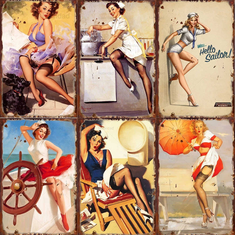 

Vintage Europe Sexy Up Girls Metal Sign Retro Beauty Woman Lady Poster Tin Plate Painting Bar Store Pub Man Cave Wall Decor