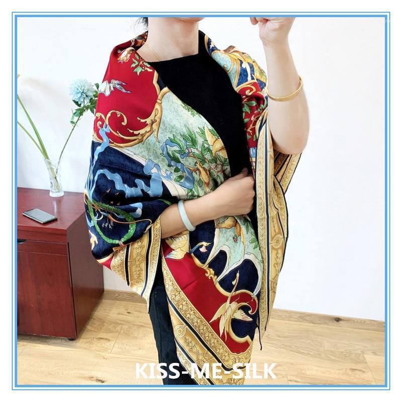 

KMS Greek Mythology Olive Branch big square scarf mulberry-silk thick plain satin silk scarf shawl women 140*140CM/110G1