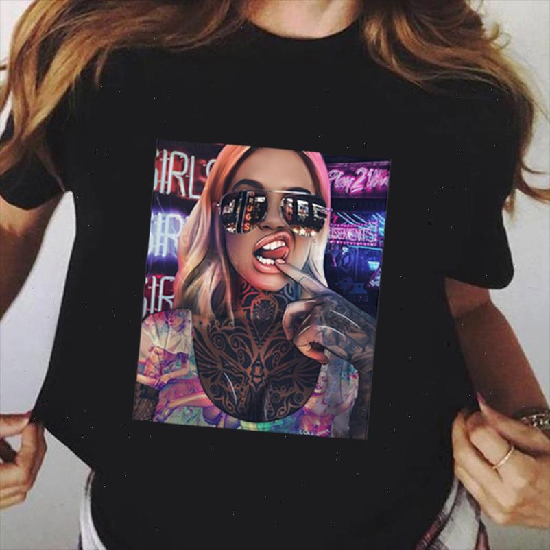 

neon light punk tattoo girl hip hop black t shirts for women streetwear summer short sleeved female graphic harajuku tshirt, White