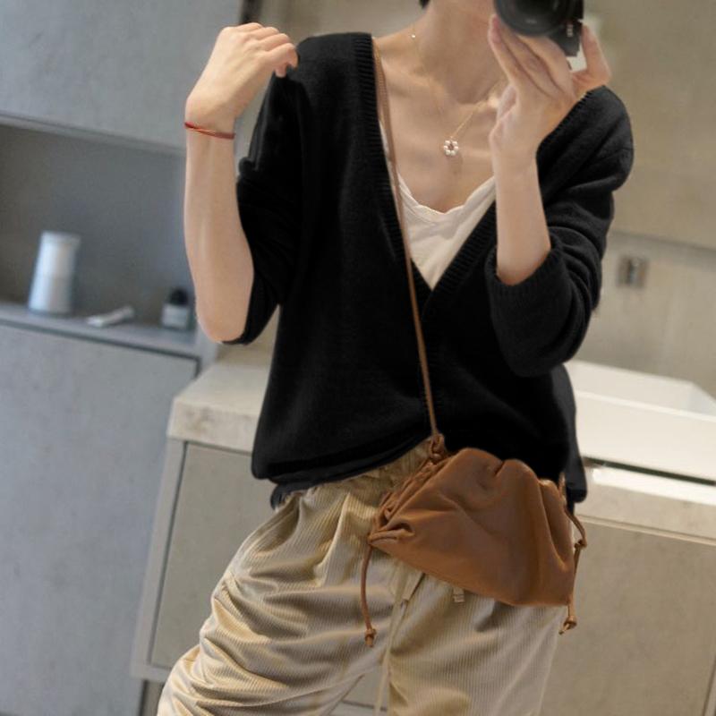 

Spring Women' V-neck Single Breasted Knit Loose Casual Cashmere Wool Cardigan Jacket Sweater Hot Sale FRSEUCAG Women' Sweater, Beige