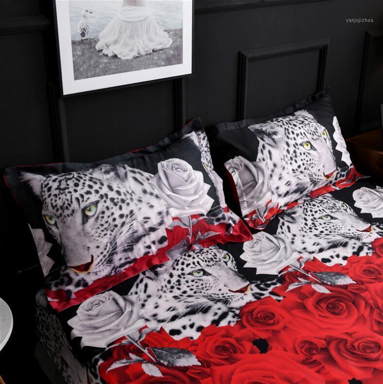 

Cotton 3D Leopard Rose Cartoon Style Fashion Bedding Bed Linen Bed Sheet Duvet Cover Pillowcase 2/3/4pcs Bedding Sets King Queen1, As pic