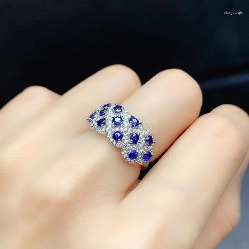 

Cluster Rings Natural Sapphire Gem Ring S925 Sterling Silver Fine Fashion Charming Jewelry For Women, Golden;silver