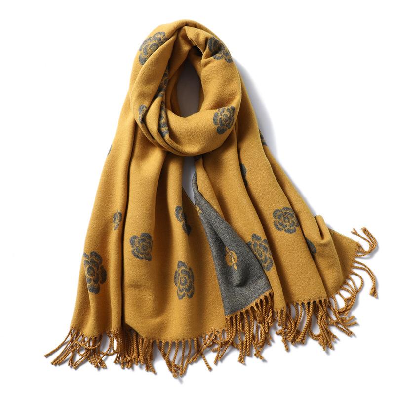 

Brand Designer Winter Scarf for Women Classic Floral Print Shawls and Wrap Thick Warm Fashion Tassels Cashmere Scarves