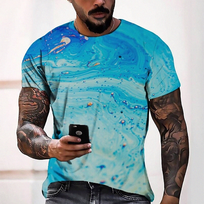 Men's Tee T shirt 3D Print Graphic Round Neck Casual Daily 3D Print Short Sleeve Tops Fashion Designer Cool Comfortable Blue h824#