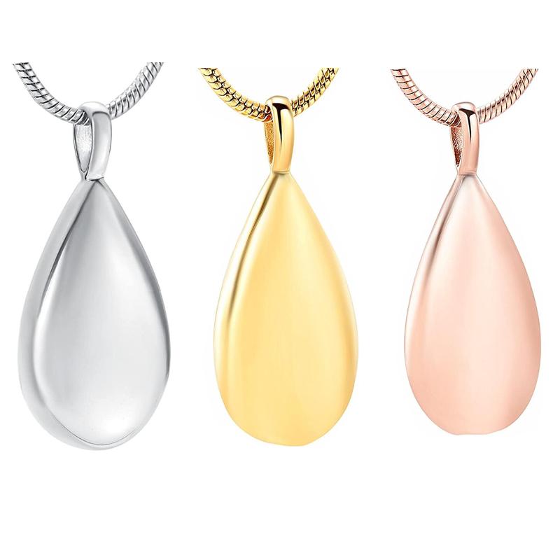 

Stainless Steel Waterdrop Cremation Urn Necklace Pendant for Ashes Holder 3 Colors with Sanke Chain