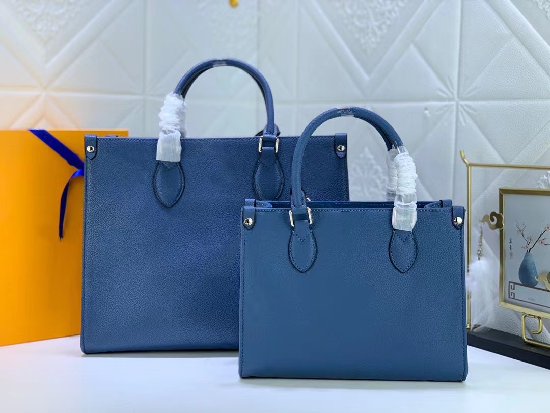

Wholesale On The Go Totes WOMEN Small Embossing Cowhide Genuine Leather Giant Logo Plain Handbags Mini Shopping Bags M58956, Deep blue