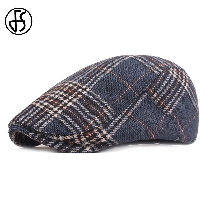 

FS Brand Retro British Plaid Beret Men Women High Quality Casual Cotton Adjustable Blue Khaki Gray Peaky Blinders Hat Flat Cap, Blue beret