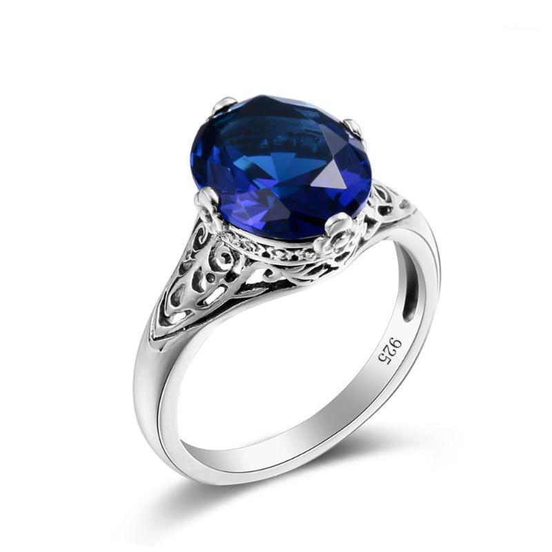 

Szjinao Real 925 Sterling Silver Women Rings Gothic Gemstones Sapphire Ring Handmade Design Oval Fine Jewelry Halloween Gift New1