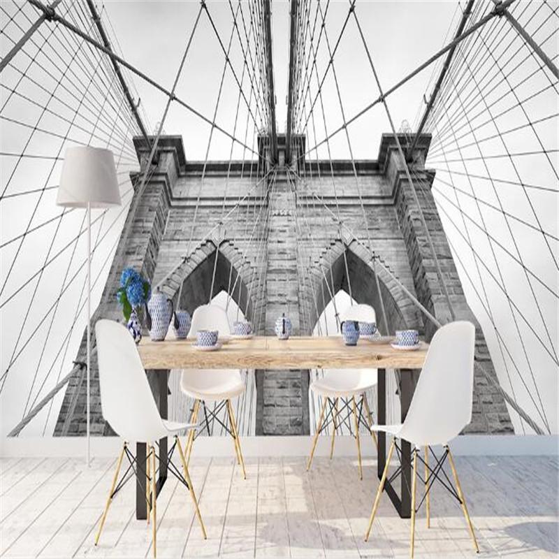 

3D Wallpaper Art Bridge Photo Wall Mural Black White Wallpapers Wall Papers for Living Room Home Decor Theme Bar European Style, As shown