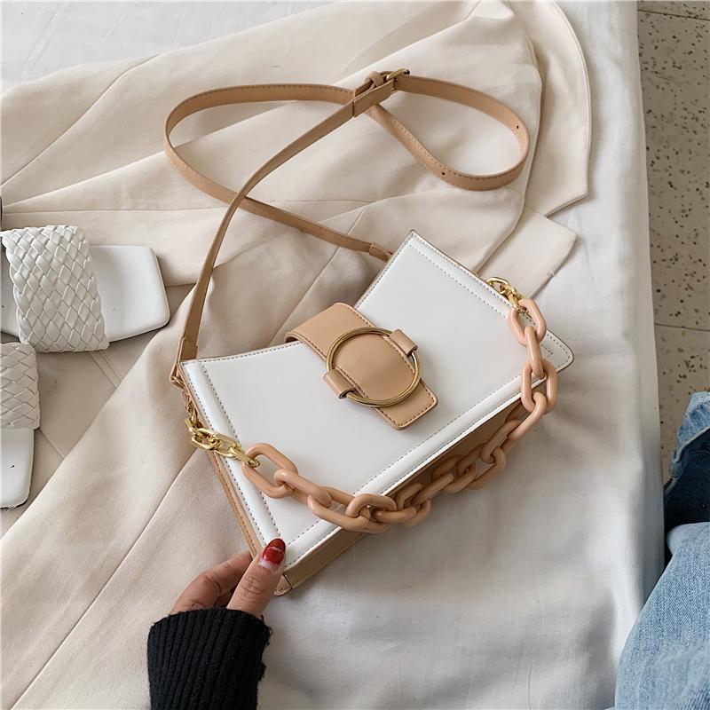 

D&T 2021 New Arrival Chains Shoulder Bag Women Handle Colorful PU Material Vintage Lady Style Fashion Trend PC Lock Hasp Zipper, Black