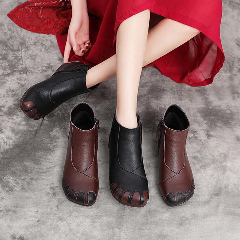 

Ankle Boots for Women Low Heel Zipper PU Leather Female Autumn Shoes Square Toe Big Size Fashion Casual Footwear Woman 2020 New, Brown