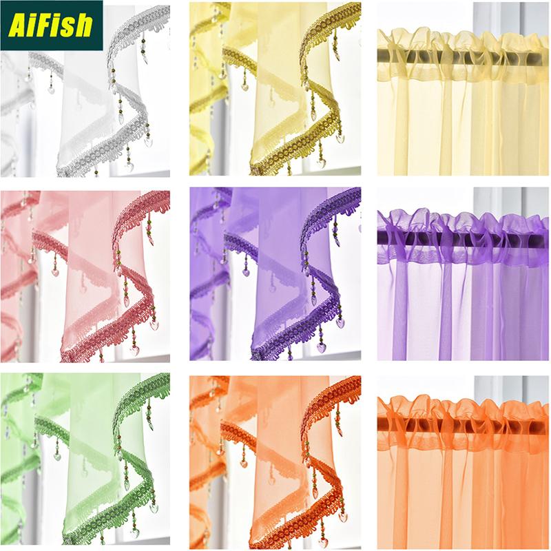 

European American Style Tulle Curtains For Living Room Window Screening Solid Door Curtains Drape Panel Sheers Short Curtain 707, White