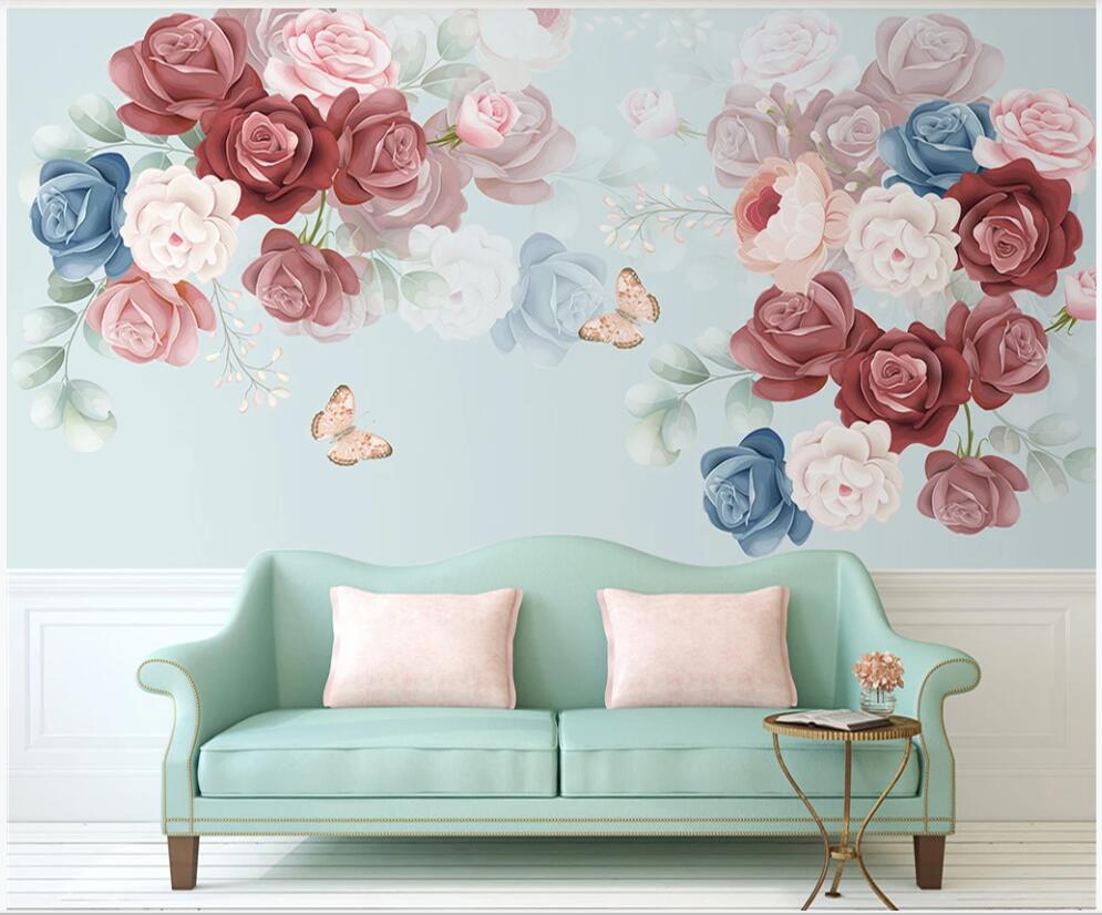 

3d wallpaper custom photo Hand painted garden roses and butterflies decor 3d wall murals wallpaper for walls 3 d in the living room, Non-woven wallpaper