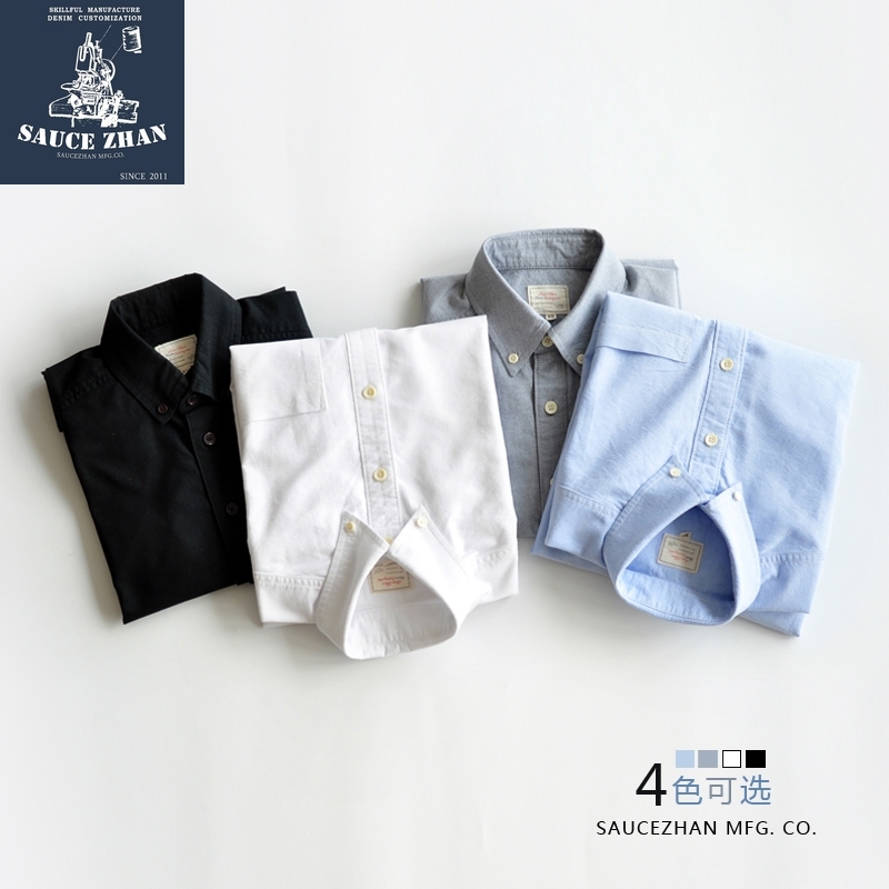 

SauceZhan Original Vintage Cotton slim mens shirts long sleeve Oxford fabric Shirt Men 201120, Light gray