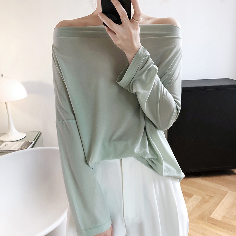 

2021 New Spring and summer solid color a girls'top line commute fashion design sleeve T-shirt top women's clothes 1FJH, Green bamboo