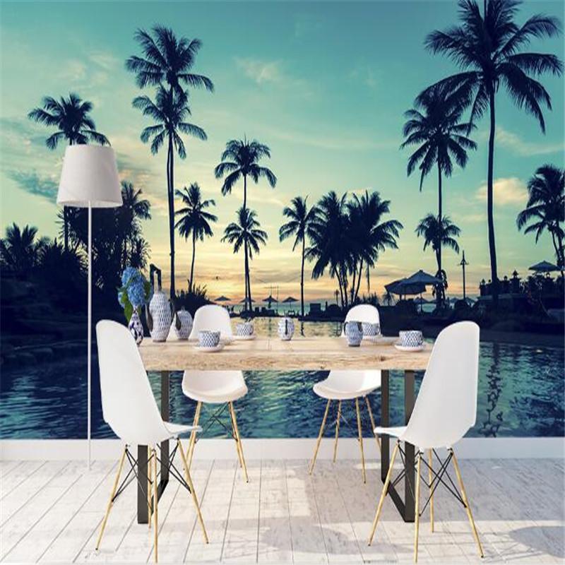 

Blue Custom Mural 3D Palm Tree Wallpaper for Walls 3D Tropical Landscape Sea View Wall Covering Living Room Home Decor Natural, As shown