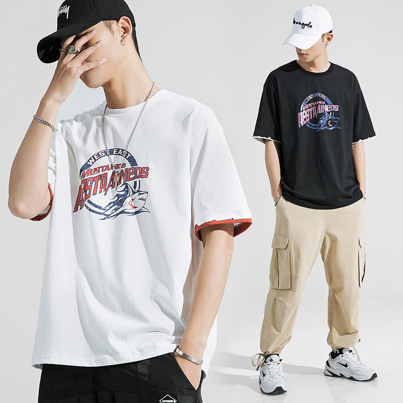 

2020 Japanese t Shirts with Short Sleeves Cotton T-shirt Will See Personality Printed Letter Casual Male Shirt, Black
