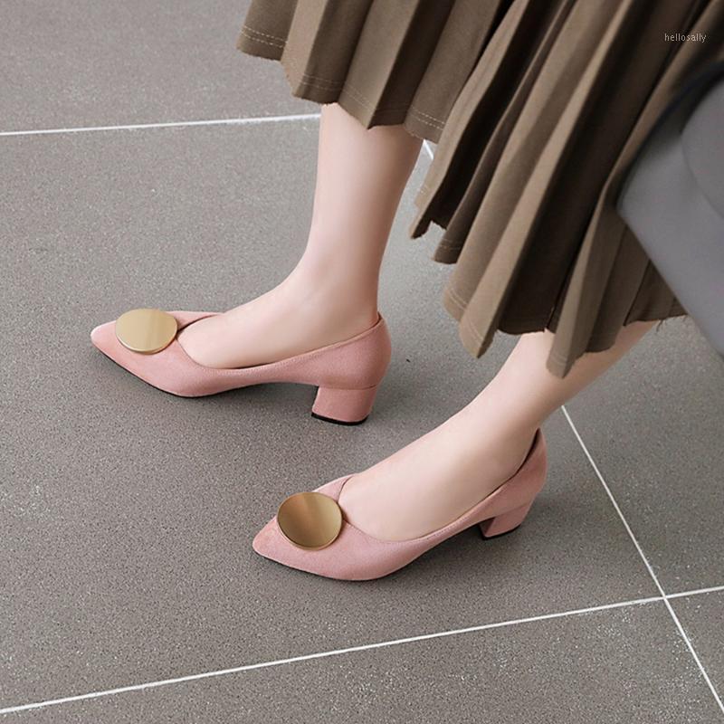 

SJJH Women Casual Pumps with Circle Decoration and Square Heel E4831, Pink
