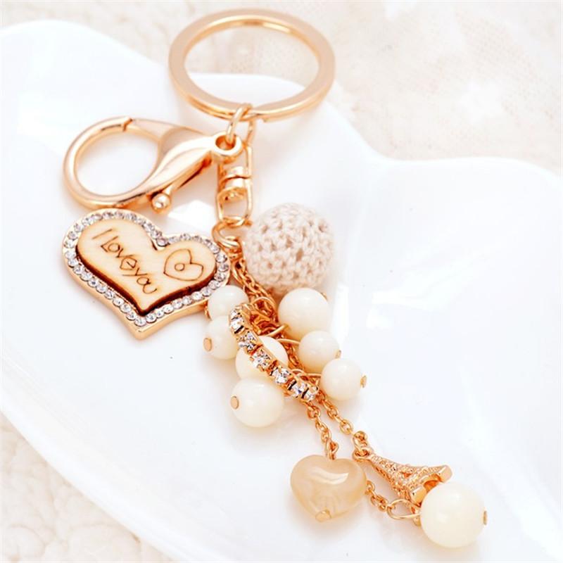 

Creative Heart Keychains Fashion Key Chains Women Bag Charm Pendant Car Key Rings Holder Love Beads Keyrings Gifts