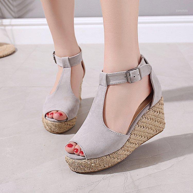 

Popular fish mouth slope heel buckle women's sandals new summer 2020 thick bottom open toe women's shoes1, Black