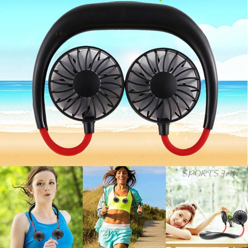 

Portable Neck Hanging Fan Summer Hand-free USB Rechargeable Neckband Lazy Style Dual Cooling Fan Outdoor Sports Running