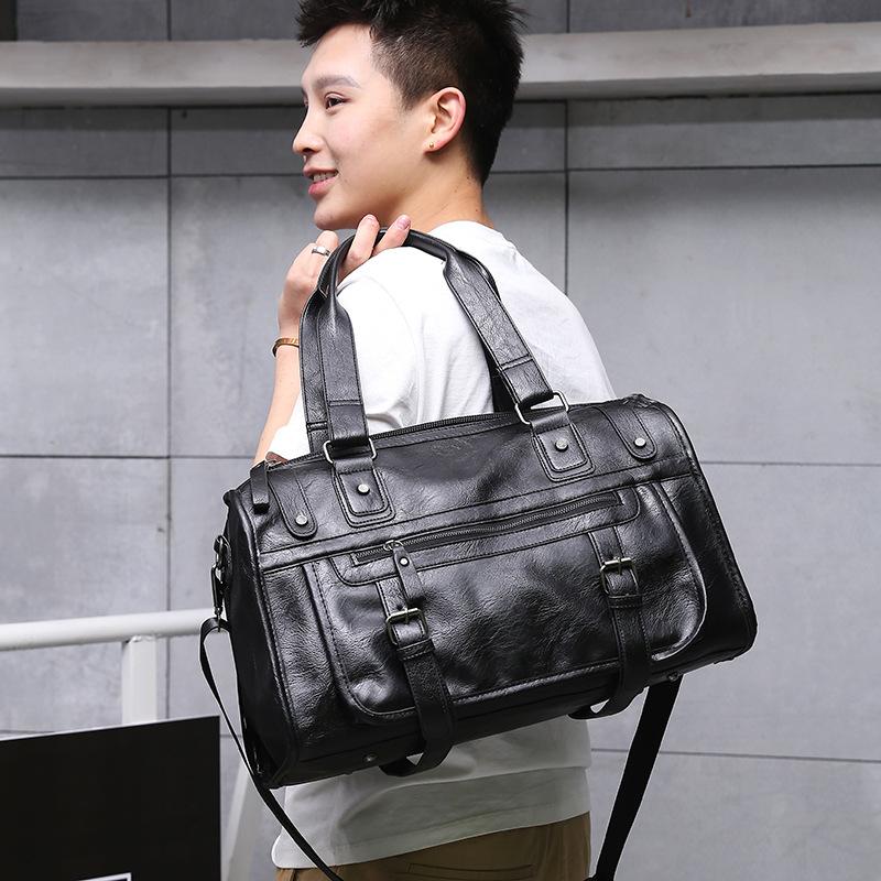 

2020 Travel Bag New Mobile PU Men's Bag Large Capacity Business Briefcase Outdoor Shoulder Sports Fitness, Black
