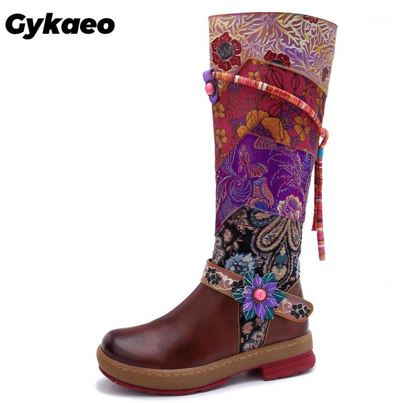 

European and American Style Round Toe Comfortable Genuine Leather Boots Women Retro Knee-length Winter Shoes Vintage Botas Mujer1, Red