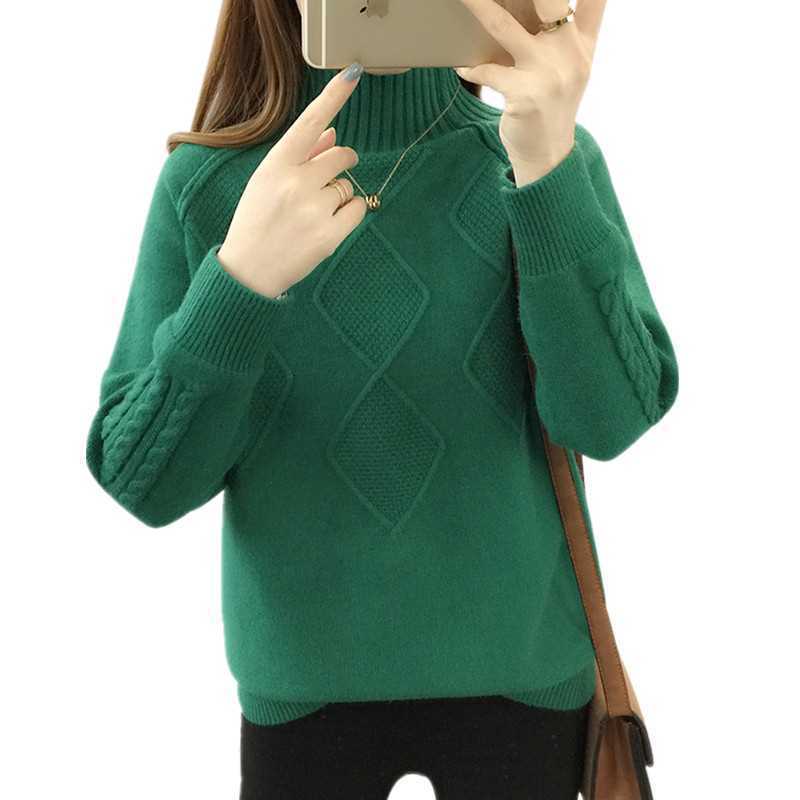 

2021 New Autumn Winter Women's Knitted Shirt Female Sweater Half High Sweart OUM3, Yellow