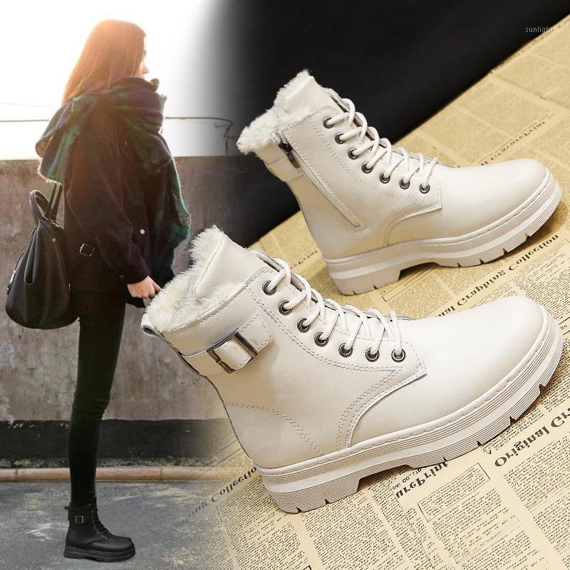 

2020 winter new ins plus-down boots women's hundred with British student warm short boots women's thick-soled cotton1, White