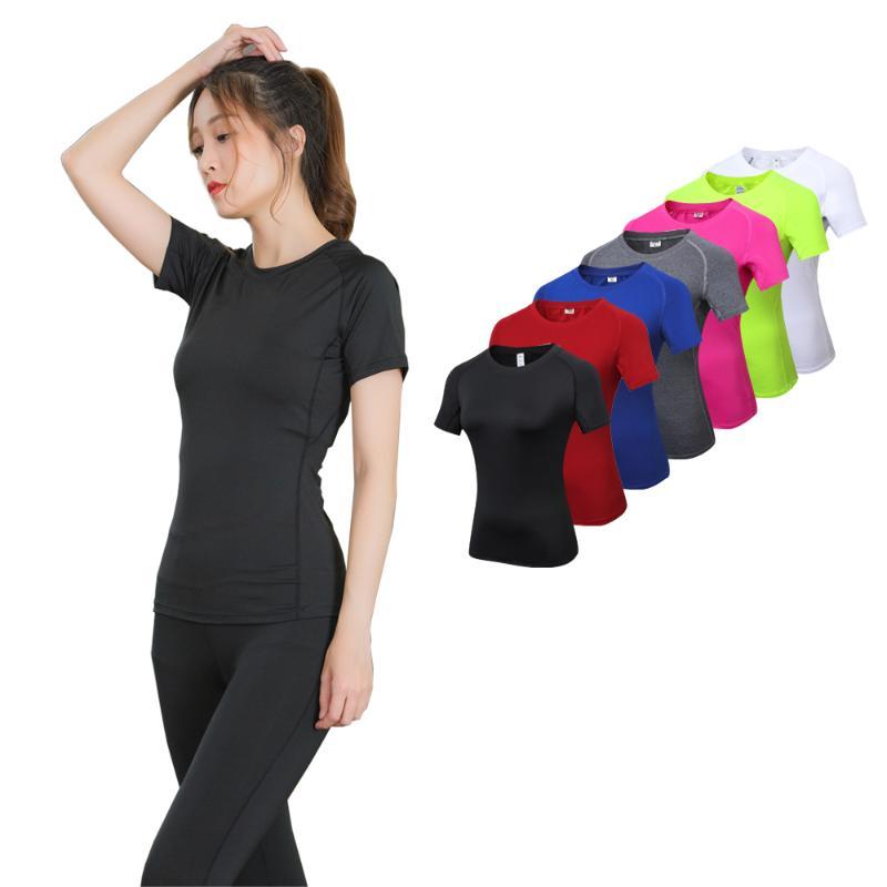 

Women Yoga Tops Compression Blouses Shirts Gym Sportswear Fitness Tights Girls Clothing Short Sleeve Running Shirts Quick Drying, Pink 2