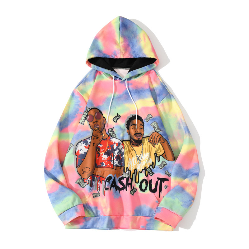 

2021 New Spring Autumn Tie-dyeing Male in Lovers Loose and Lazy Long Sleeve Style with Hoodie Sweater Jacket Wqfg, Red