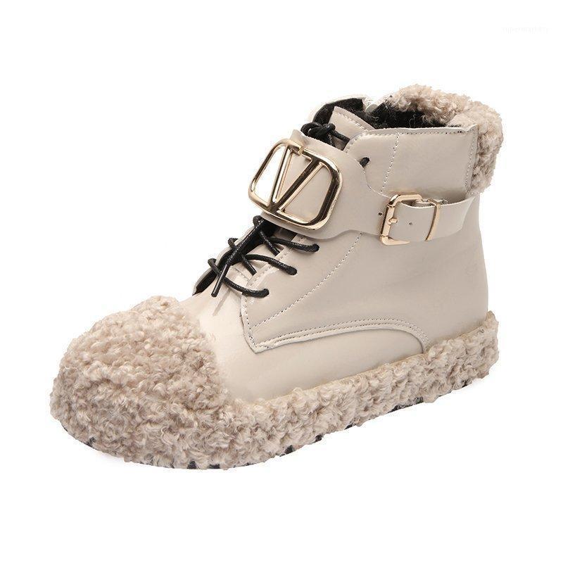 

Fashion Women Ankle Boots Winter/Autumn Unique Designer Shoes Lamb Wool Black Beige Large 2021 New Fashion Female Outdoor Boots1