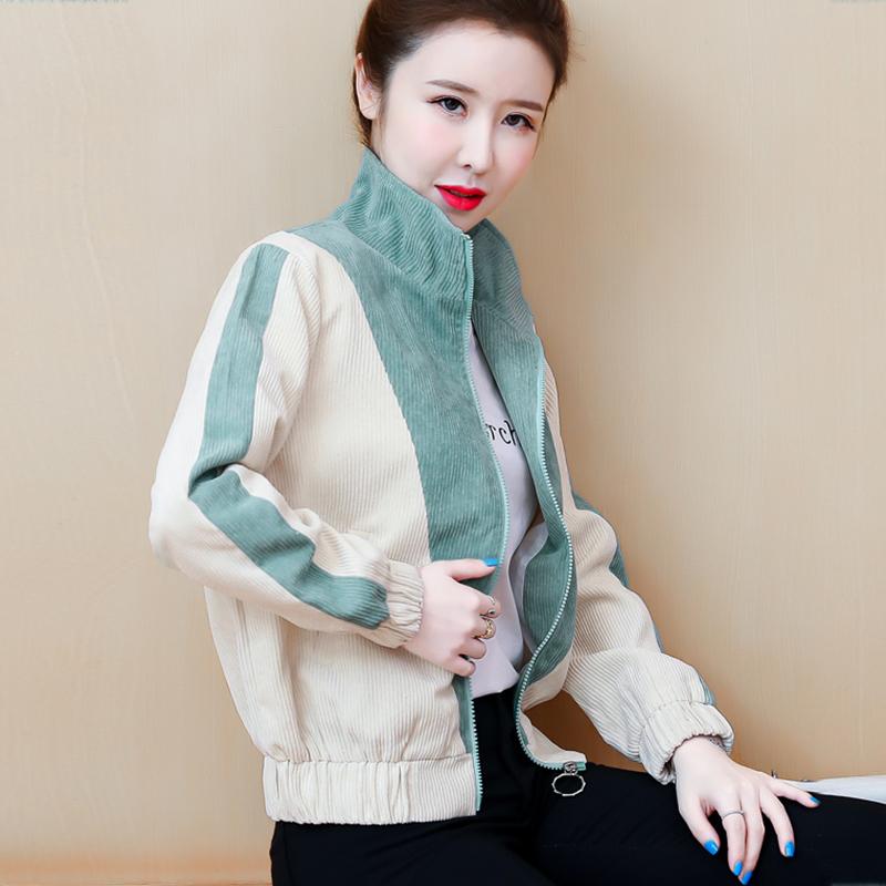 

Fashion Corduroy Jackets Women' Coat 2021 Autumn Bomber Jackets For Women Zipper Up Long Sleeve Coats Female Baseball Clothing, Caramel