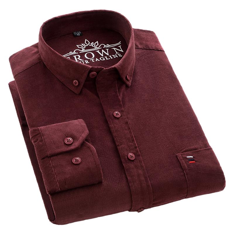 

S~7xl Corduroy Cotton Shirt Mens Casual Long Sleeve Regular Fit Solid Business Dress Shirts for Men Comfortable with pocket New, White;black