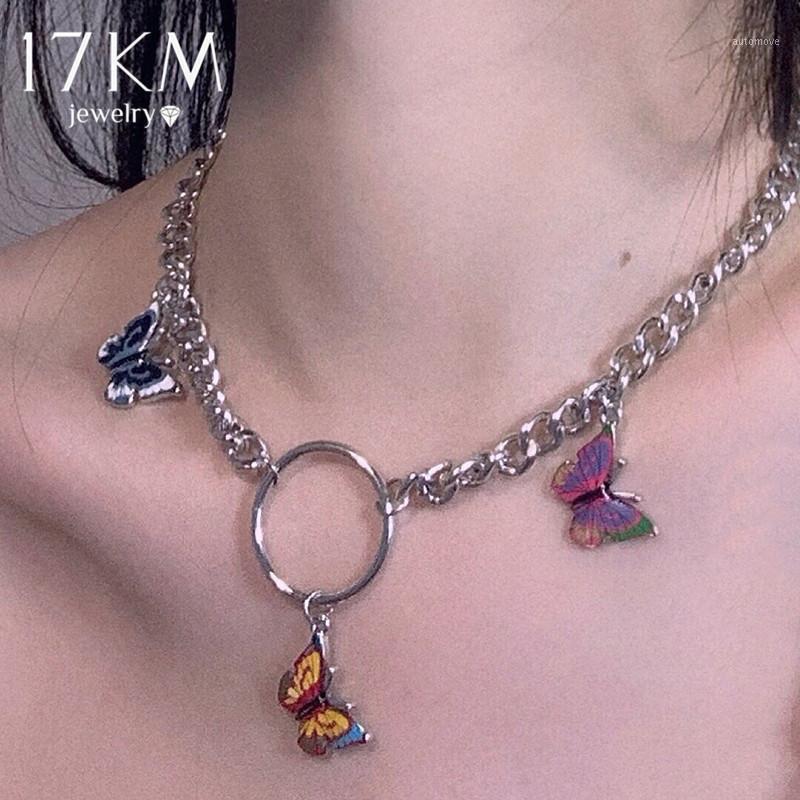 

17KM Cute Silver Color Butterfly Choker Necklace For Women Silver Color Colorful Resin Butterfly Chain Necklaces 2021NEW Jewelry1