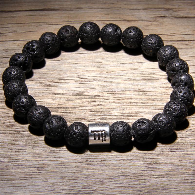 

Men 12 constellations Zodiac Natural Volcanic Lava Stone beads Diffuser Charm Bracelet Man Woman Jewelry black lava bracelets