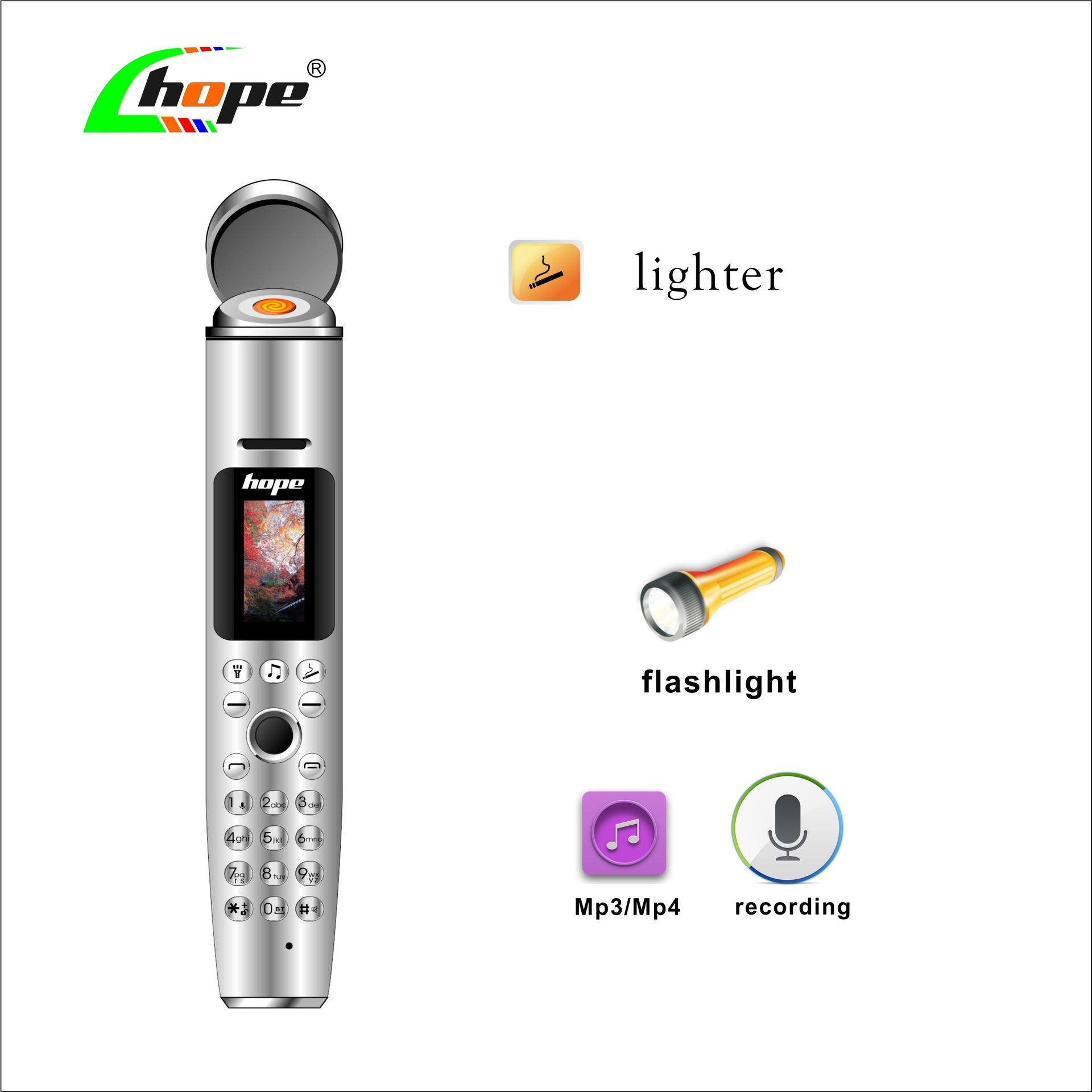 

Orignal AK009 Music Pen Cellphone Bluetooth Dialer Reporter Recording Mobile Phone 2000mah Mini Handheld Ligher Celulares for Man Student, Red