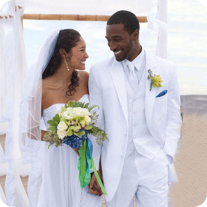 

White Men Suits Wedding Beach Party Peaked Lapel Slim Fit Groom Tuxedos 3Piece Pants Vest Best Man Blazers Jacket Costume Homme, Black