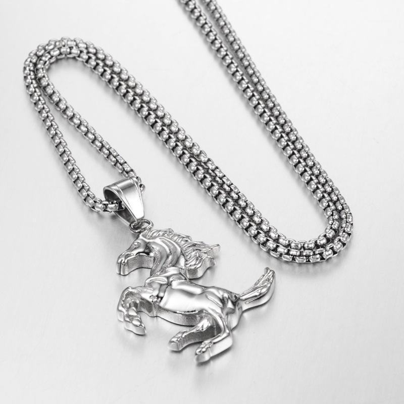 

Hip-Hop Rock Personality Fashion Trend Horse Pendant Necklace Titanium Steel Necklace Hanging Ornaments For Men Women1