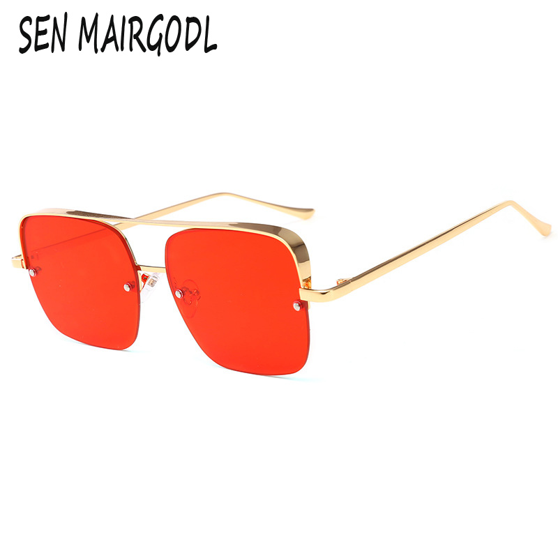 

Sunglasses Classic Fashion Square Women Men 2021 Metal Half Frame Sun Glasses Pink Red Black Mirror Gafas