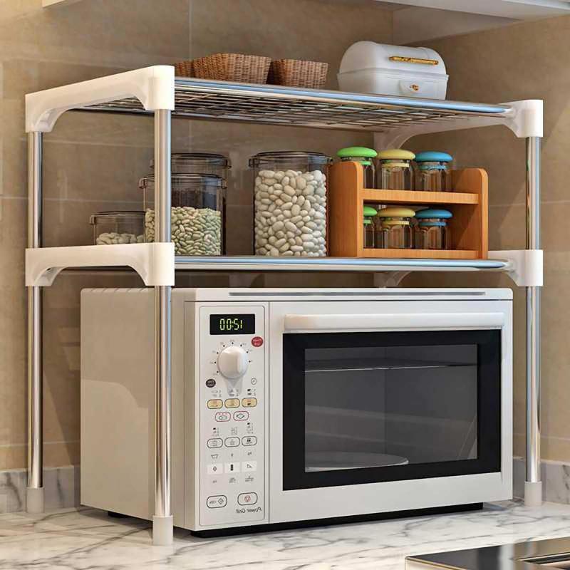 

2 Tier Microwave Shelf Rack Kitchen Shelf Spice Organizer Kitchen Storage Rack Bathroom Organizer Shoes Shelves Stand 57x30x48cm